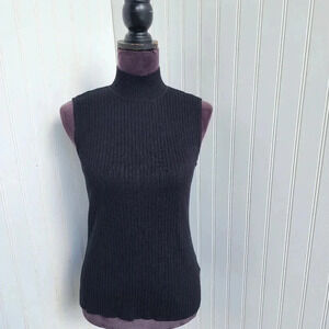 Madison Grey Black Stretch Ribbed Sleeveless Mock Neck Shirt Size M Rayon